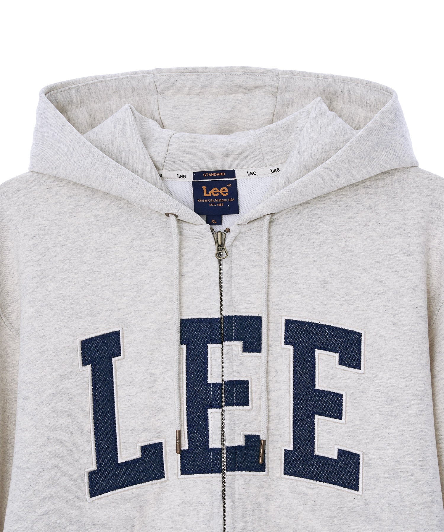 ★LEE★ Denim Applique Logo Hooded Zip-Up Oatmeal LEE Denim Applique Logo Zip-up Hoodie Oatmeal – SeoulSeoul