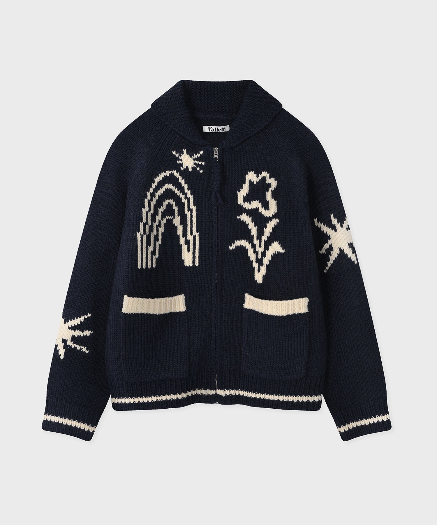 ★Fallett★送料込★韓国★DRAWING GARDEN COWICHAN KNIT ZIP UP FALLETT Drawing Garden Cowichan Knit Zip Up Navy – SeoulSeoul