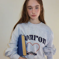 RONRON LACE HEART GRAPHIC SWEATSHIRTS WHITE MELANGE