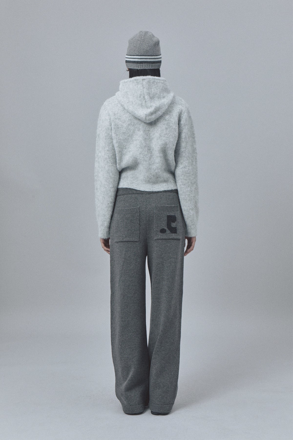 HAIRY KNIT HOOD ZIP-UP - LIGHT GREY – SeoulSeoul