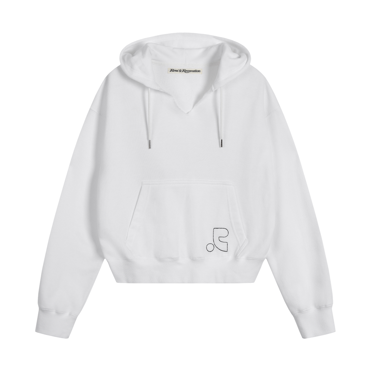 Rest&Recreation V-Neck Cropped Hoodie - White| Authentic R&R Seoul 