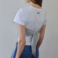 RONRON KNOT BUSTIER 2 WAY SHORT SLEEVE T SHIRT WHITE GREY