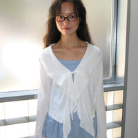 RONRON PENDANT SAILOR FRILL EYELET CARDIGAN IVORY