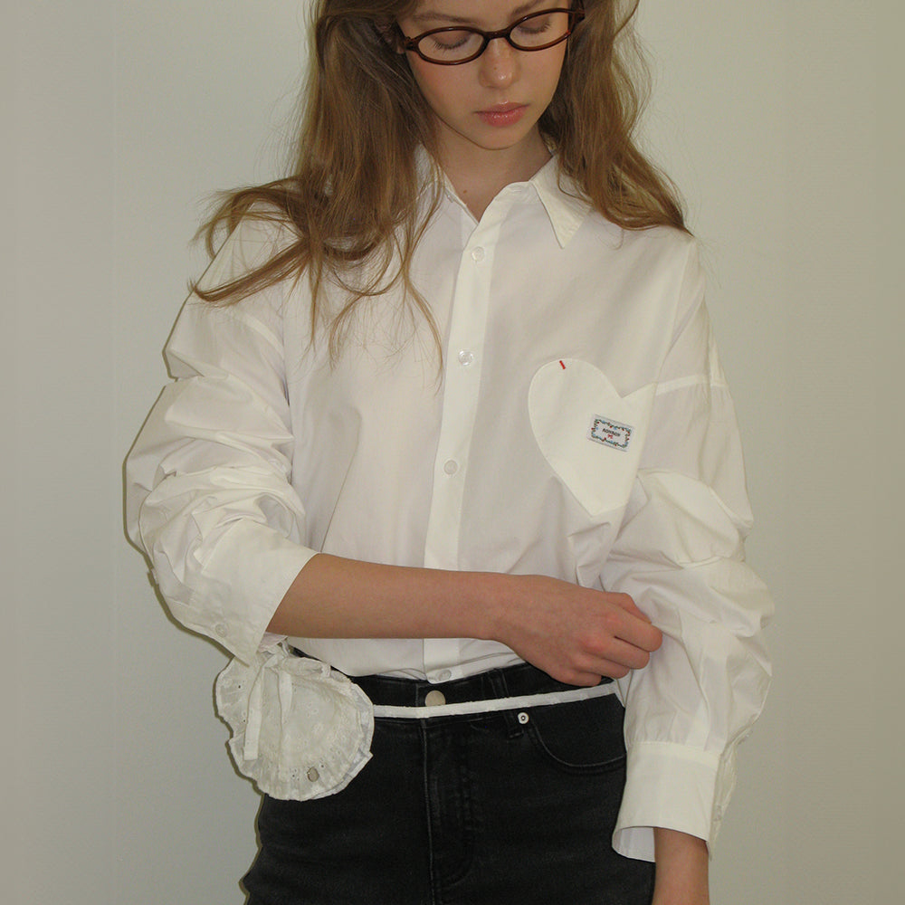 ◆RONRON◆ HEART POCKET OVER FIT SHORT SLEEVE T SHIRT WHITE RONRON HEART POCKET OVER FIT SHORT SLEEVE T SHIRT WHITE