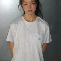 RONRON HEART POCKET OVER FIT SHORT SLEEVE T SHIRT WHITE MELANGE