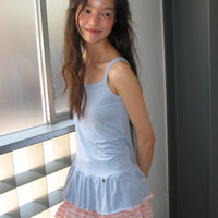 RONRON PENDANT RUFFLE LAYERED SLIM SLEEVELESS SOFT BLUE