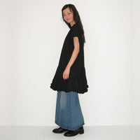 RONRON FRILL SHORT SLEEVE ONEPIECE DRESS BLACK