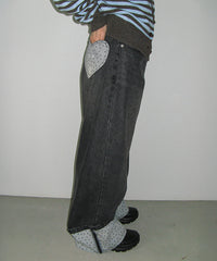 RONRON PATCH ROLL UP DENIM PANTS BLACK STAR