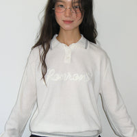 RONRON HAND MADE LOGO COLLAR KNIT PULLOVER IVORY