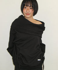 RONRON 2WAY OFF SHOULDER STRING HOODED TOP BLACK