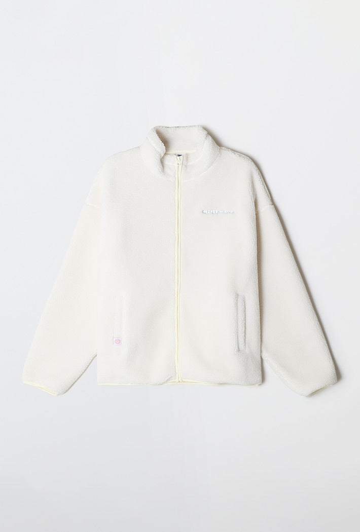 White fleece jacket on a white background