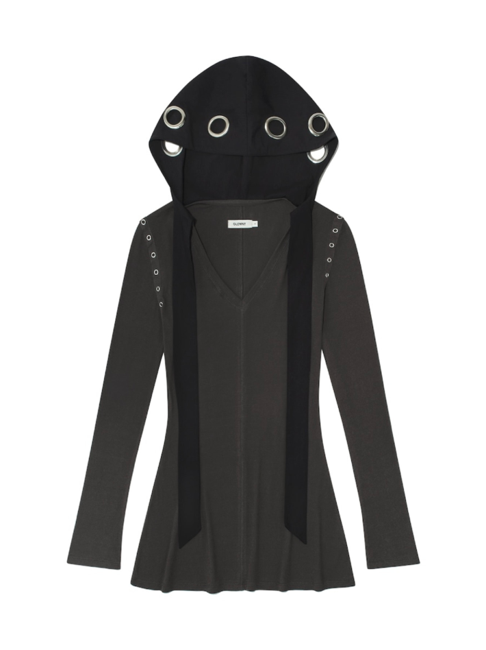 GLOWNY LAYER LUV HOODIE DRESS (CHARCOAL) S GLOWNY LAYER LUV HOODIE DRESS (CHARCOAL) S