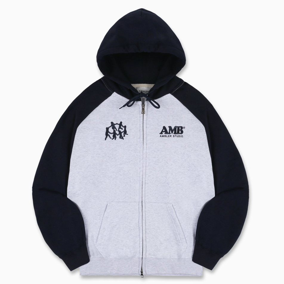 アウターその他 +AMBLER+ Round and round raglan zip-up hooded jacket navy AZ AMBLER Unisex Round and Round Zip-Up Raglan Hooded Jacket