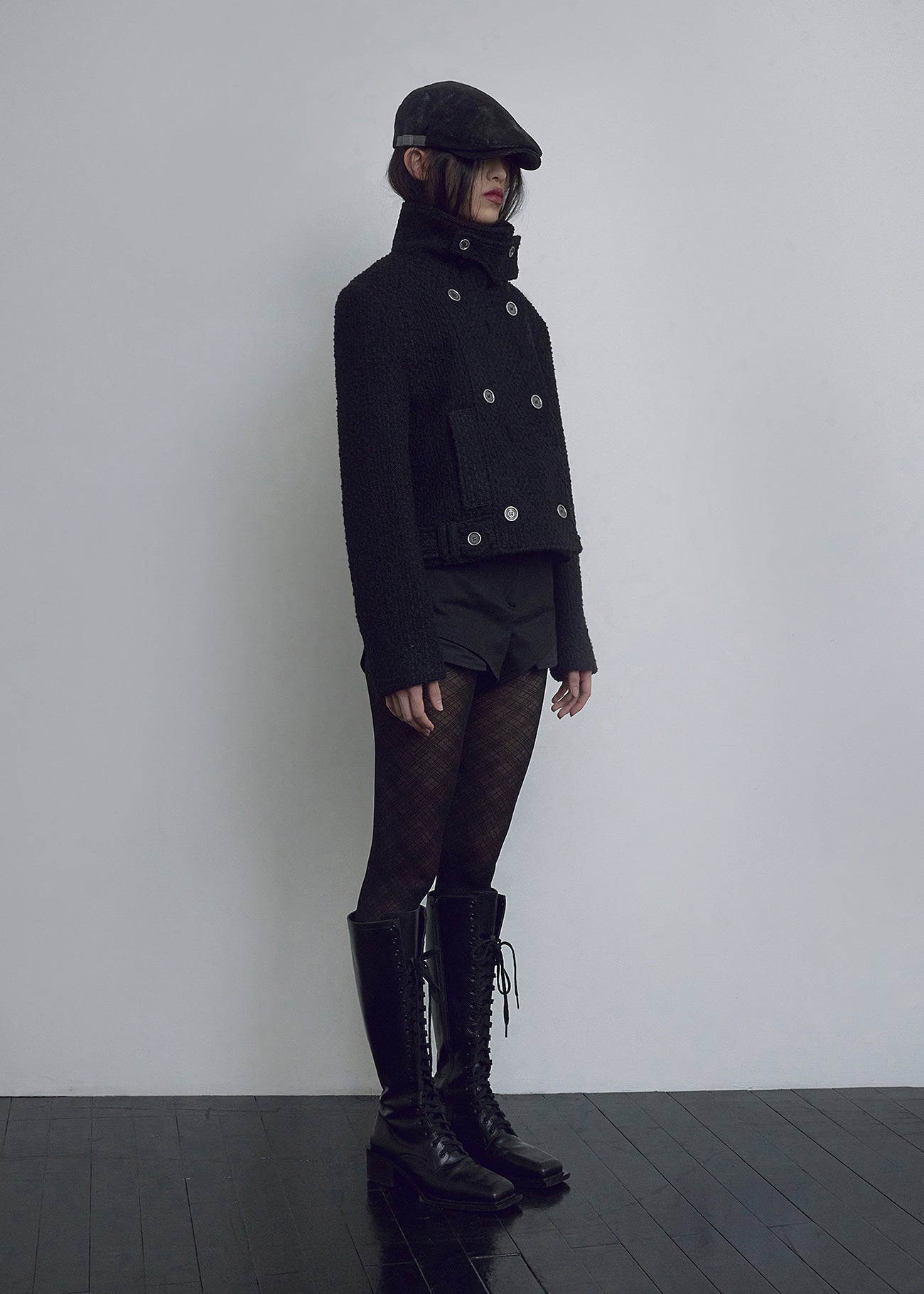 ジャケット・アウター bohemseo BELTED HALF COAT, TWEED BLACK BOHEMSEO BELTED HALF COAT, TWEED BLACK – SeoulSeoul