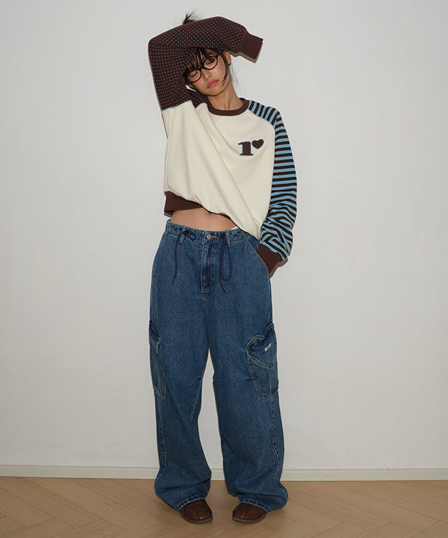 RONRON DOT R STRIPE BLOCKING SWEATSHIRT CREAM – SeoulSeoul