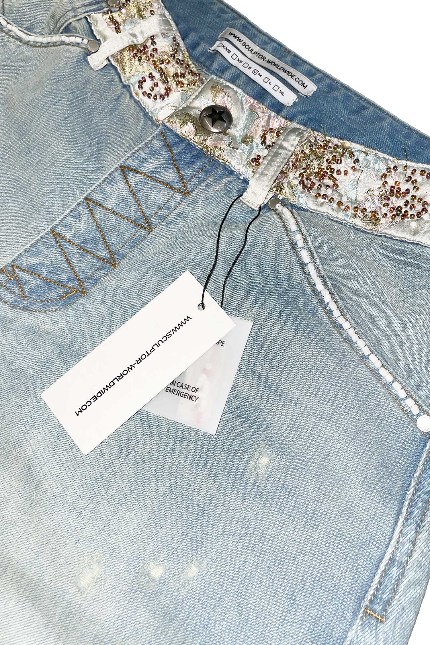 Beaded Waist Denim Pants