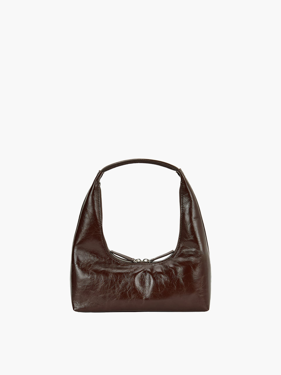 Brown leather handbag on a white background
