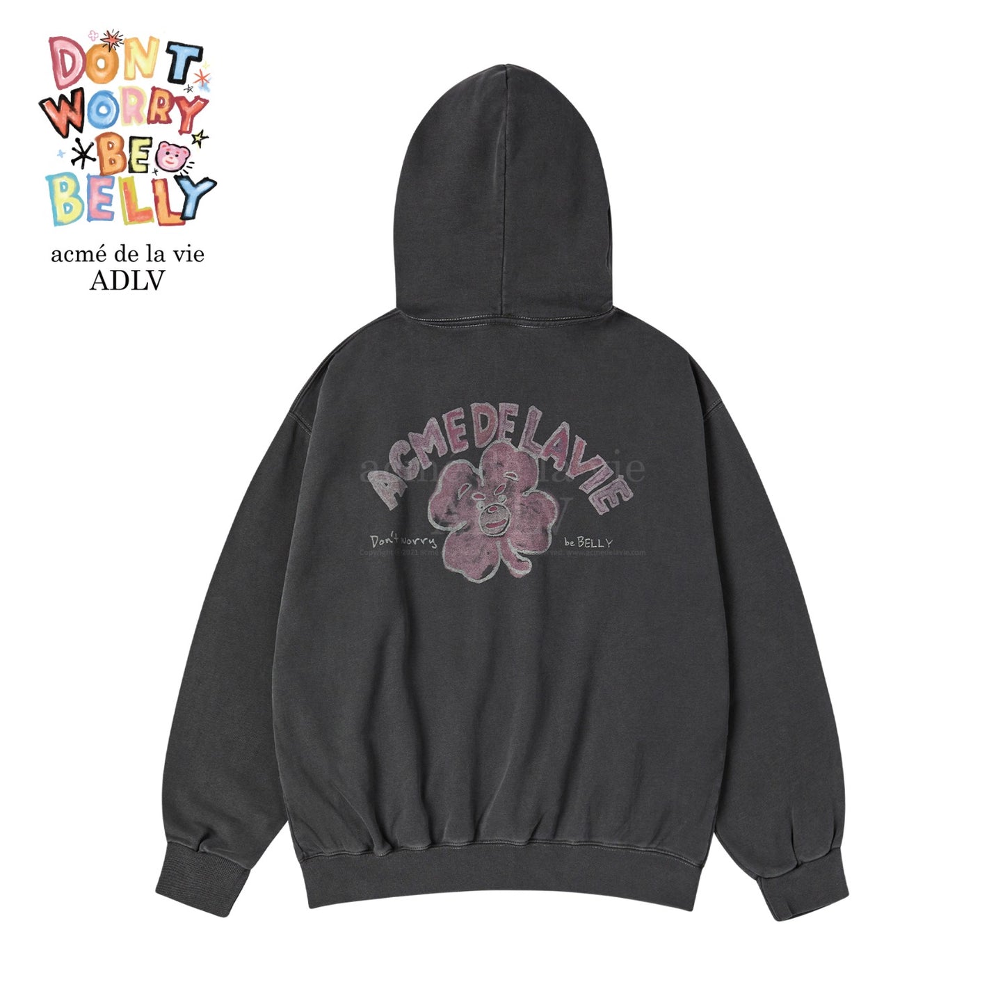 acmé de la vie BELLY GOM X ADLV Clover Belly Pigment Hoodie Zip Up Charcoal – Trendy Streetwear