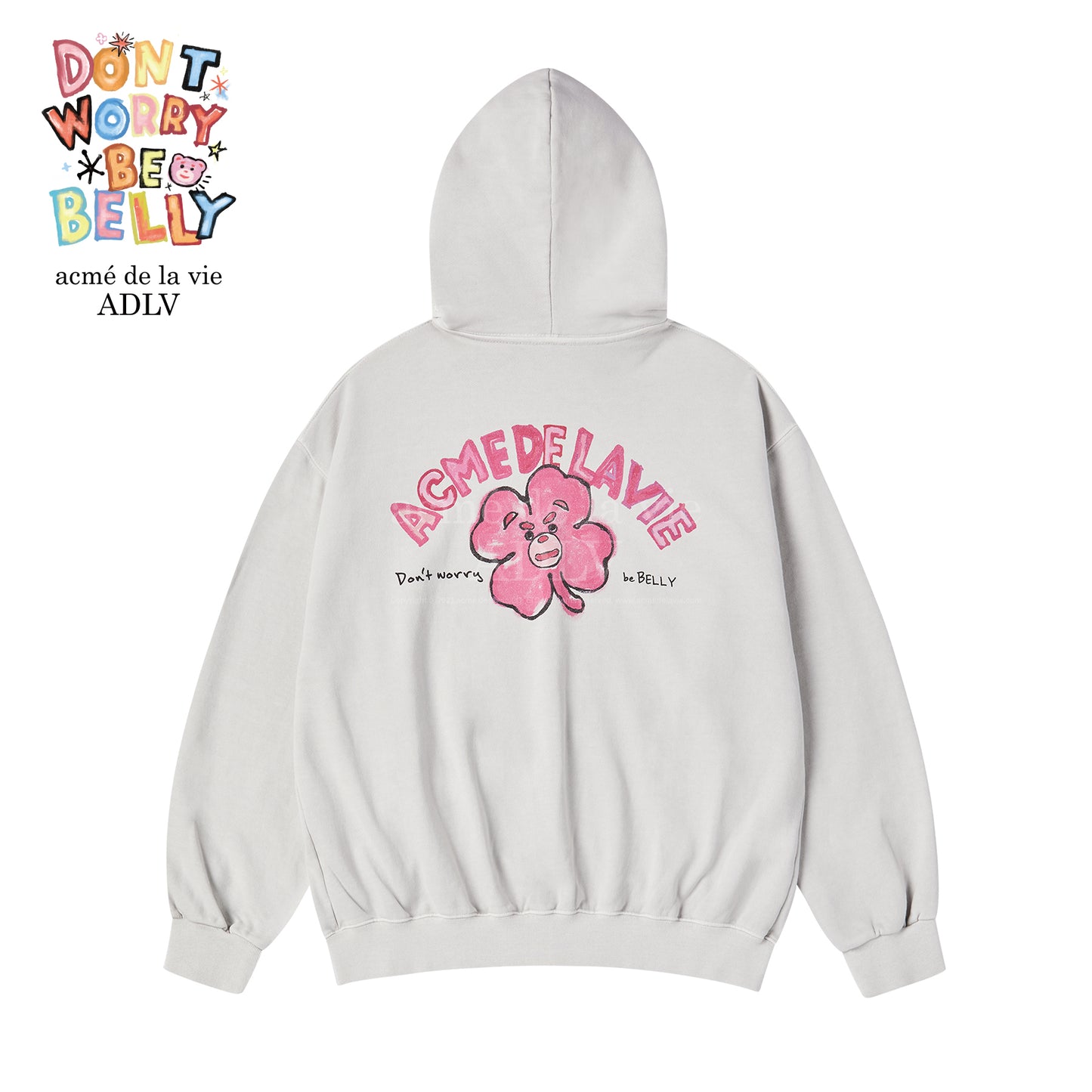 acmé de la vie BELLY GOM X ADLV Clover Belly Pigment Hoodie Zip Up Light Grey– Trendy Streetwear