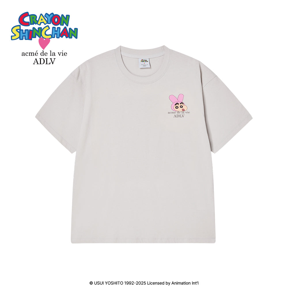 ADLV Fuzzy Rabbit Shinchan T-Shirt – Short Sleeve Cartoon Tee Light Grey