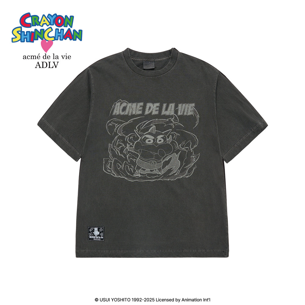 ADLV Shinchan Cartoon Pigment T-Shirt – Dark Pink Vintage Short Sleeve Tee
