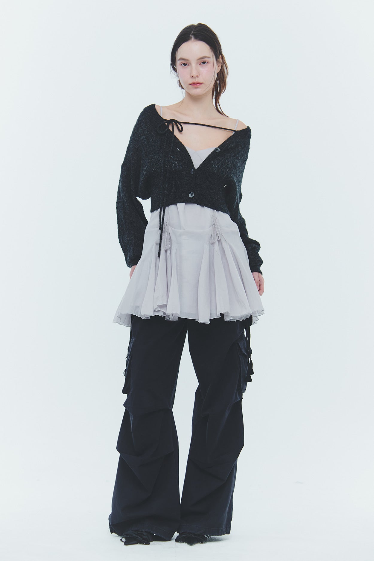 ◆MISEKI SEOUL◆ Long layered cardigan one piece CHARCOAL MS 미세키서울(MISEKI SEOUL) Long layered cardigan one piece