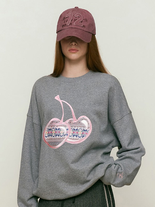 KIRSH BIG CHERRY APPLIQUE SWEATSHIRT MELANGE GRAY – SeoulSeoul