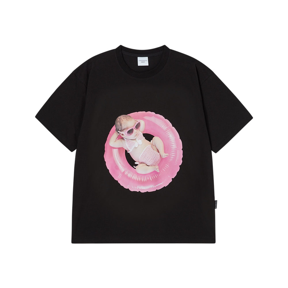 ADLV Baby Face Tube Girl Graphic Short Sleeve T-Shirt – Front View