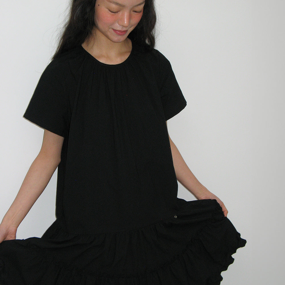 ワンピース RONRON ROUND COLLAR FRILL KANGKANG SHIRT DRESS 5BNY811 ROUND COLLAR FRILL KANGKANG SHIRT DRESS BLUE STRIPE - RONRON