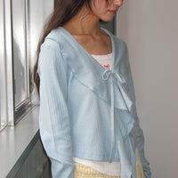 RONRON PENDANT SAILOR FRILL EYELET CARDIGAN SOFT BLUE