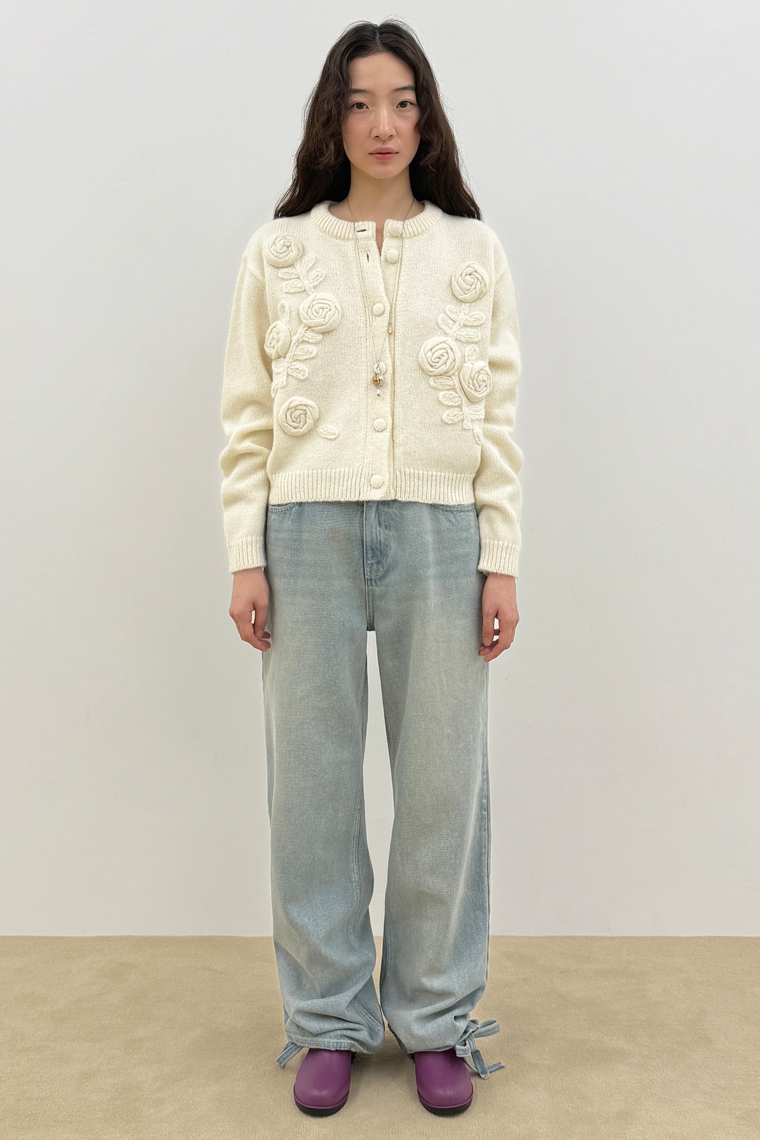 SINOON カーディガンRose Artwork Hairy Cardigan SINOON