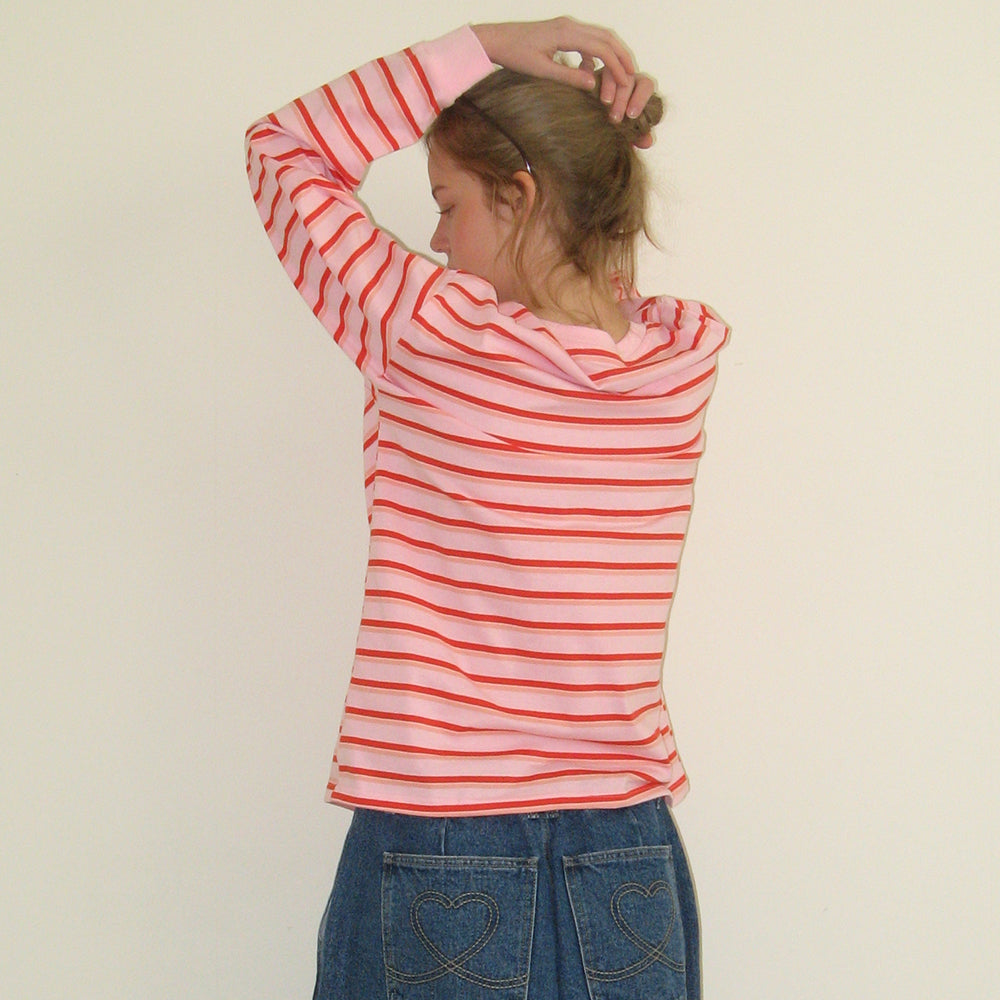 RONRON ♥ MULTI STRIPE POCKET LONG SLEEVE T SHIRT RONRON MULTI STRIPE HEART POCKET OVER FIT LONG SLEEVE T