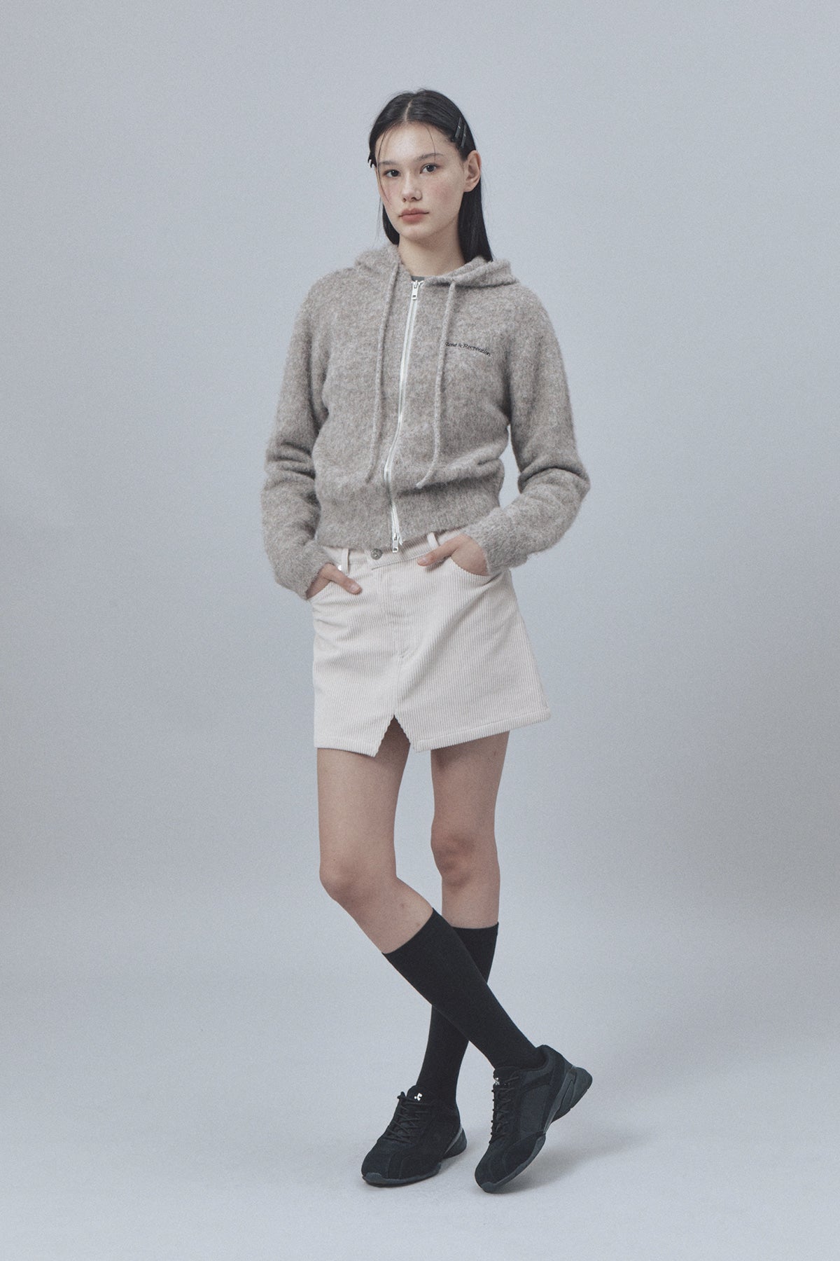 HAIRY KNIT HOOD ZIP-UP - BROWN – SeoulSeoul