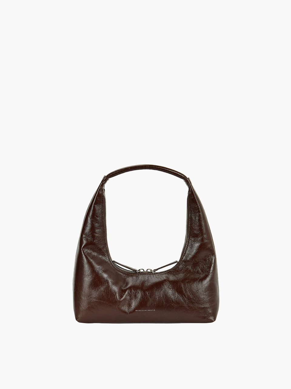 Brown leather handbag on a white background