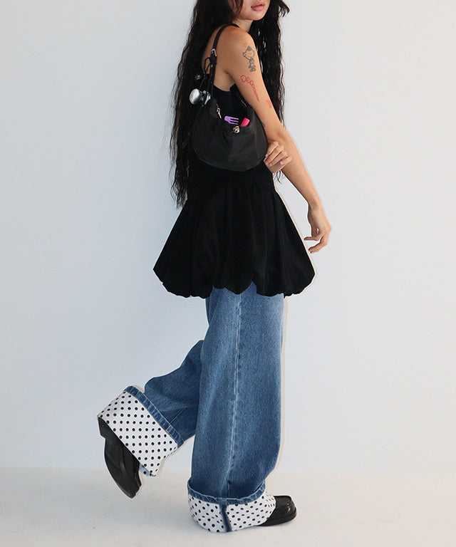 RONRON PATCH ROLL UP DENIM PANTS WHITE DOT – SeoulSeoul RONRON PATCH ROLL UP DENIM PANTS WHITE DOT – SeoulSeoul