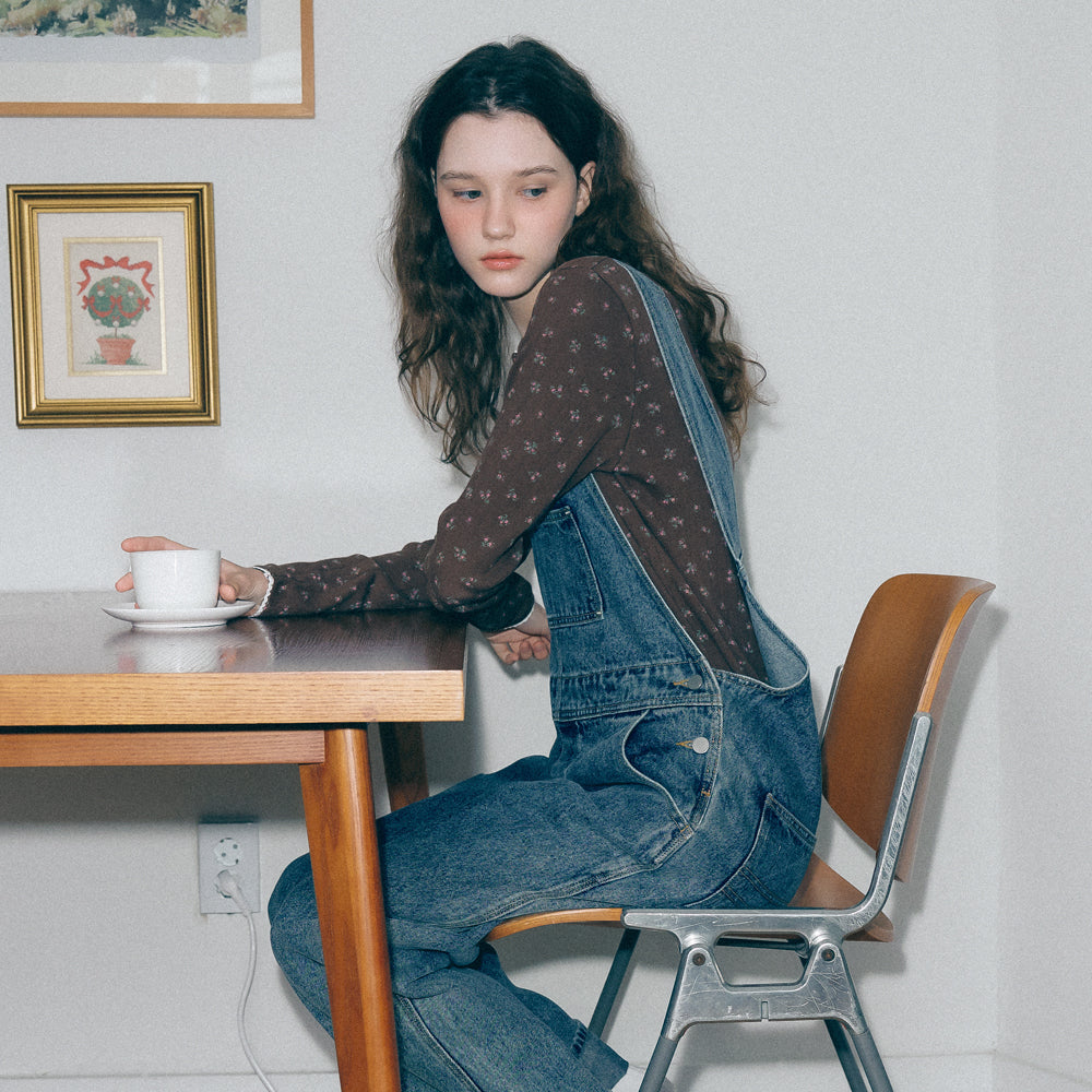 RONRON EYELET HEART BUTTON HENRYNECK LONG SLEEVE FLORAL