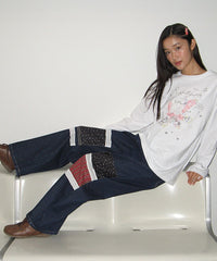 RONRON COTTAGE PATCHWORK DENIM PANTS INDIGO BLUE