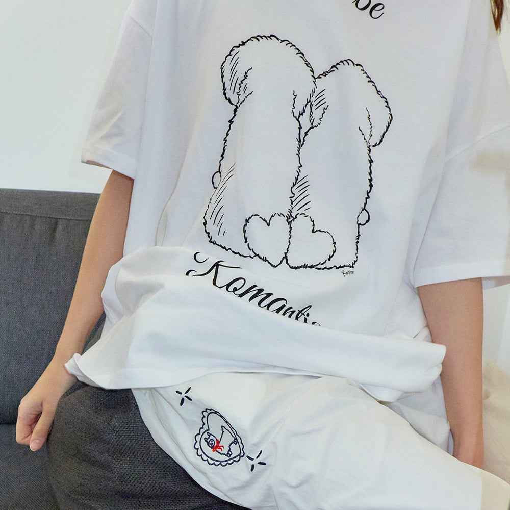 Tシャツ・カットソー RONRON PUPPY TAILS OVER FIT T SHIRT BUTTER RONRON PUPPY TAILS OVER FIT T SHIRT WHITE – SeoulSeoul