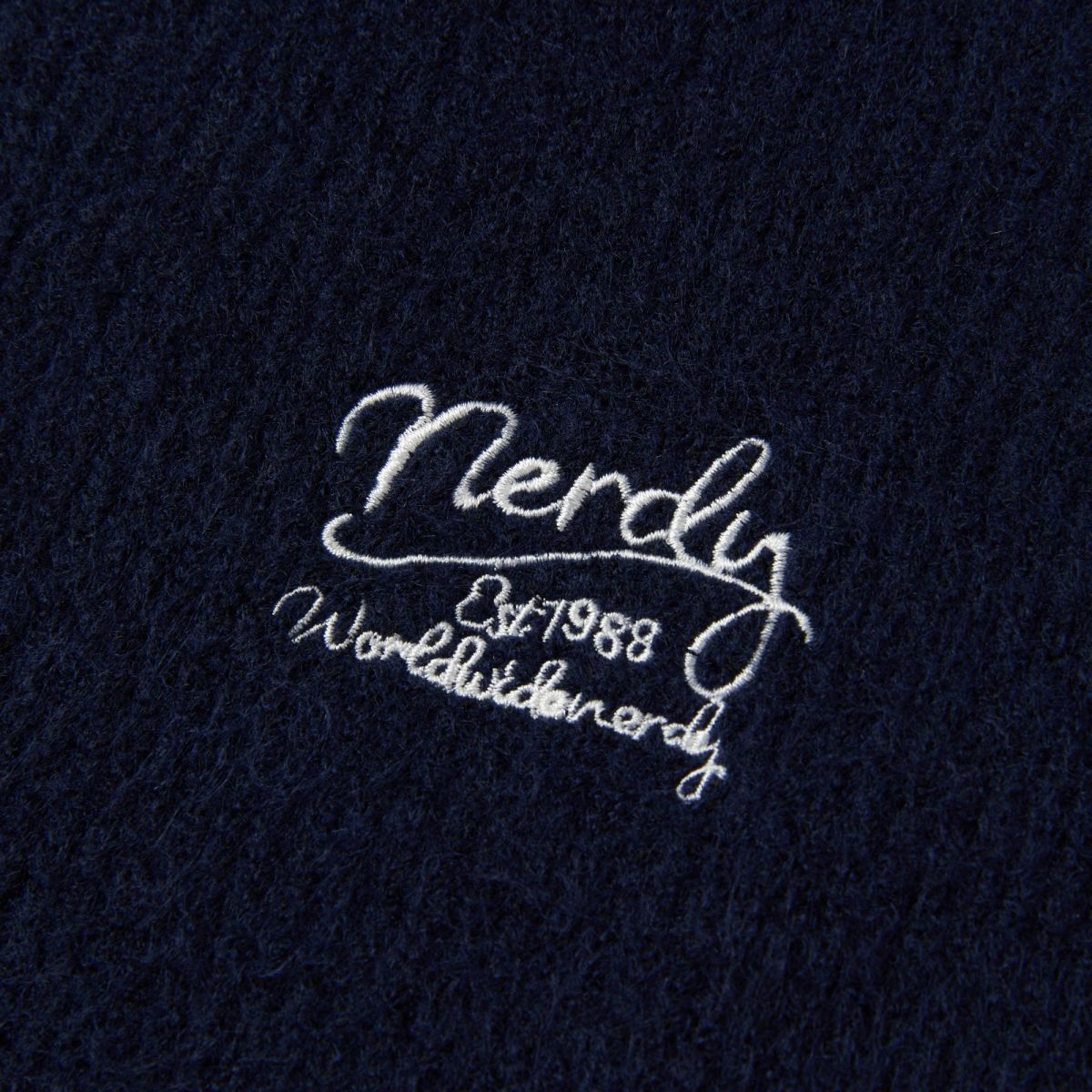 NERDY Lovely Letter Wool Blended Half Zip-Up Sweater Navy