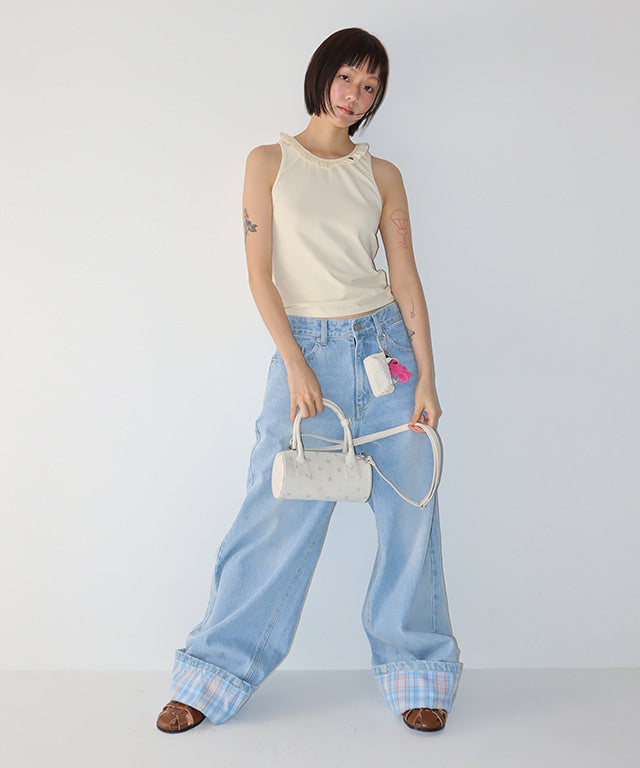 25SS新作デニム【RONRON】PATCH ROLL UP DENIM PANTS BLUE CHECK RONRON PATCH ROLL UP DENIM PANTS LIGHT BLUE CHECK – SeoulSeoul