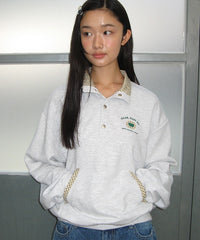 RONRON CHECK DETAIL HALF SNAP SWEAT ANORAK WHITE MELANGE