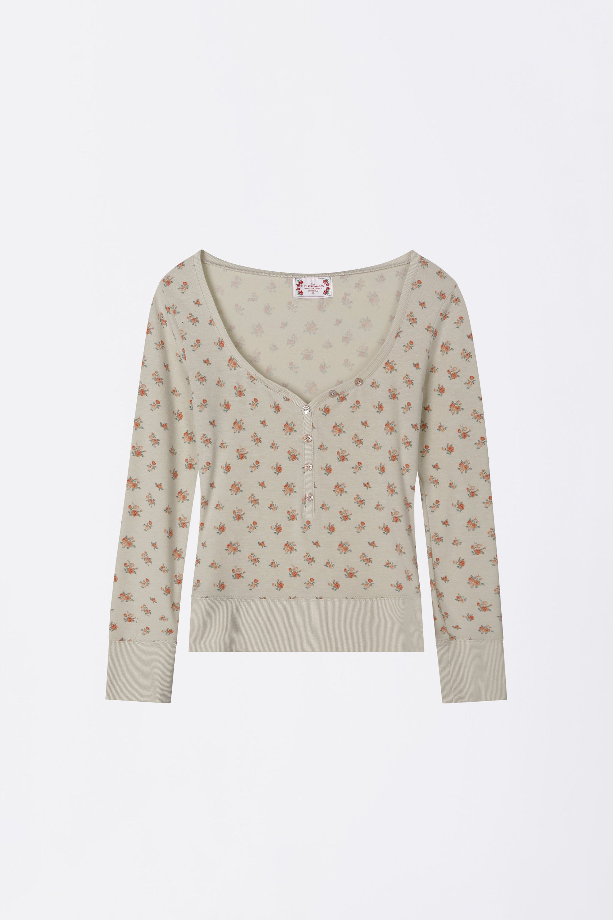 【SCULPTOR】Floral Cottage Button Henley SCULPTOR Floral Cottage Button Henley Beige – SeoulSeoul