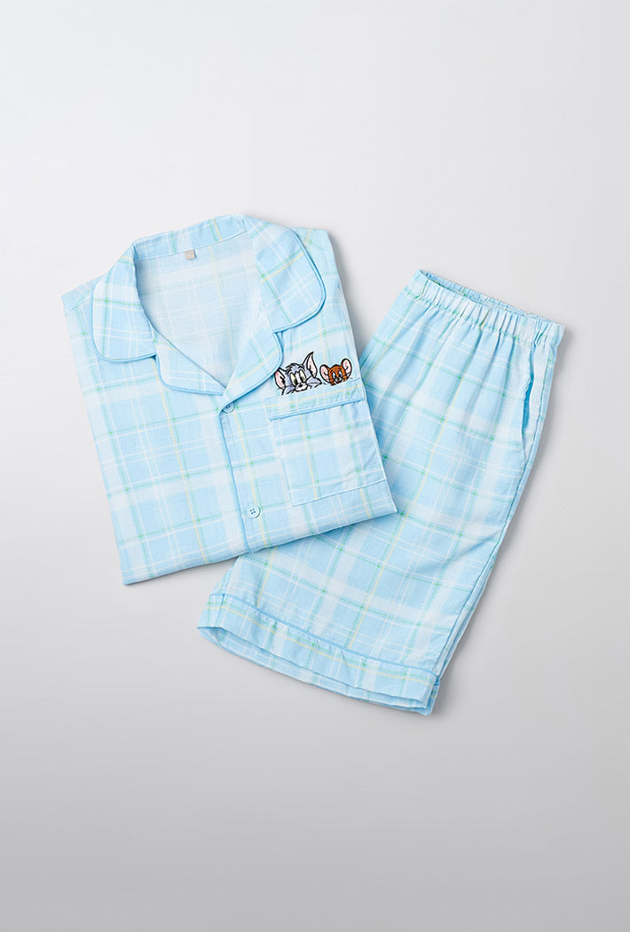 ◆SPAO◆ Tom and Jerry Tom and Jerry Check Short Sleeve Paja SPAO x Tom and Jerry Check Short Sleeve Pajamas BLUE
