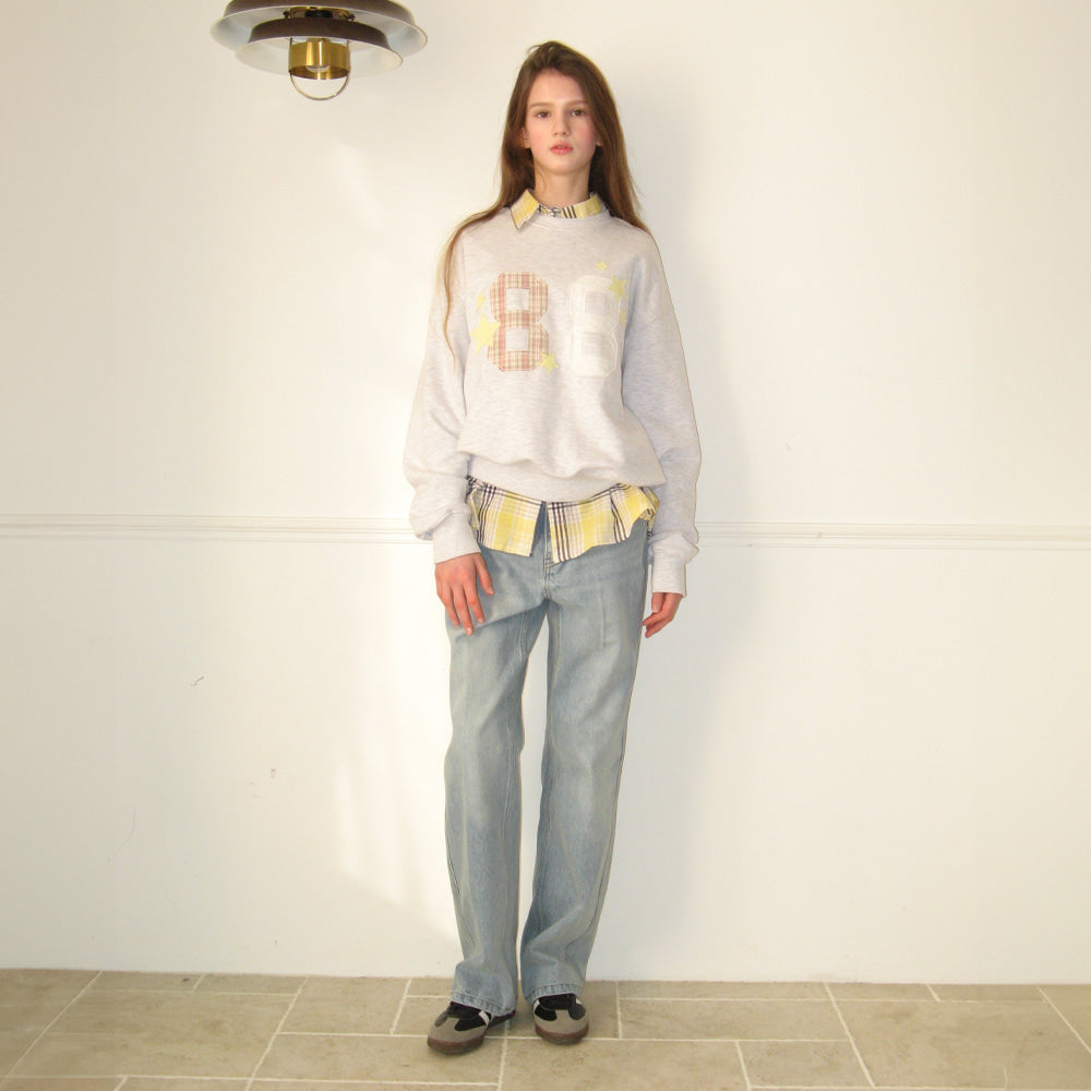 RONRON 88 STAR MIXED APPLIQUE SWEATSHIRT WHITE MELANGE