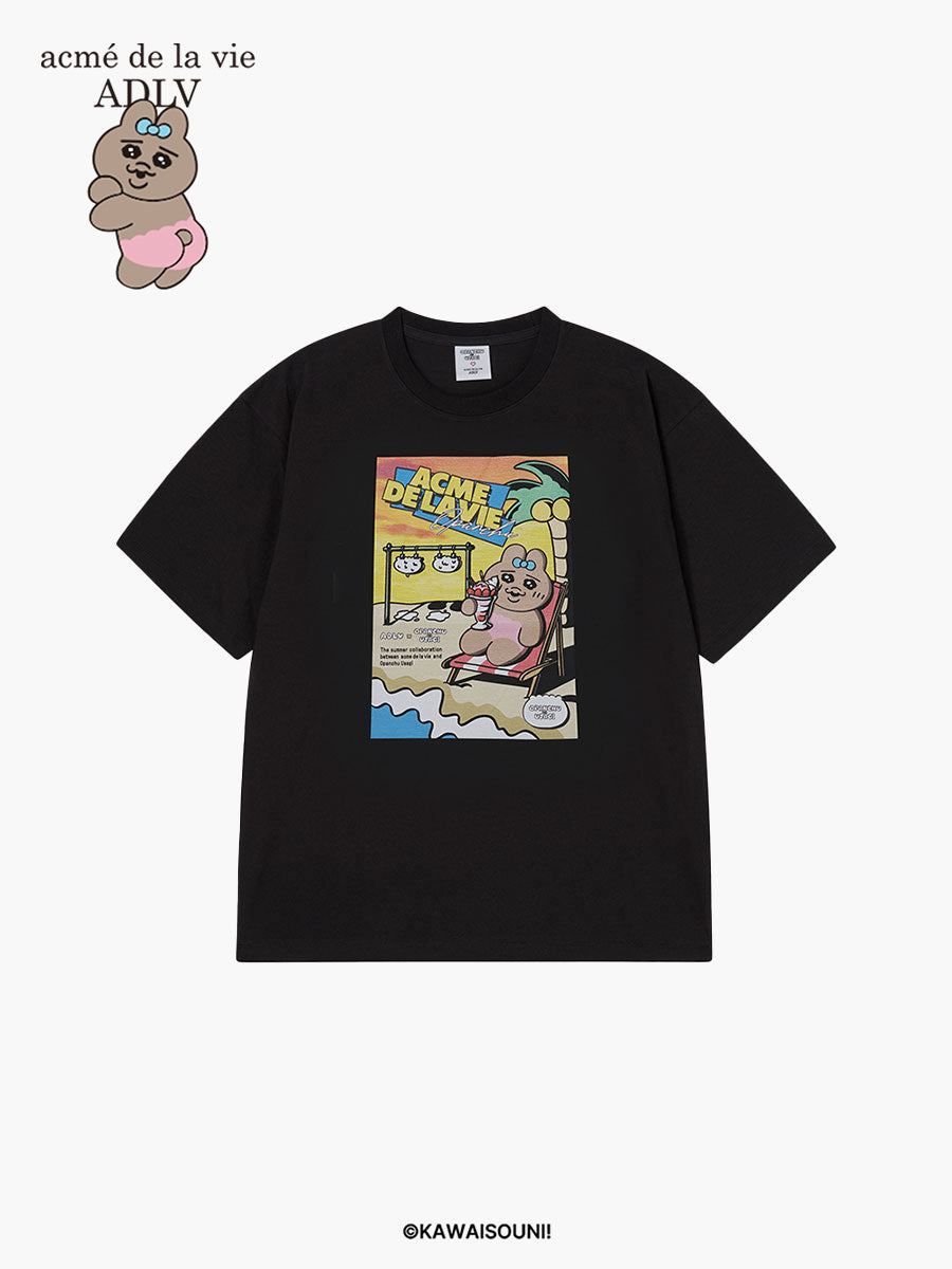 【ADLV】 SEASIDE RESORT OPANCHU USAGI SHORT SLEEVE T-SHIRT ADLV SEASIDE RESORT OPANCHU USAGI SHORT SLEEVE T-SHIRT BLACK