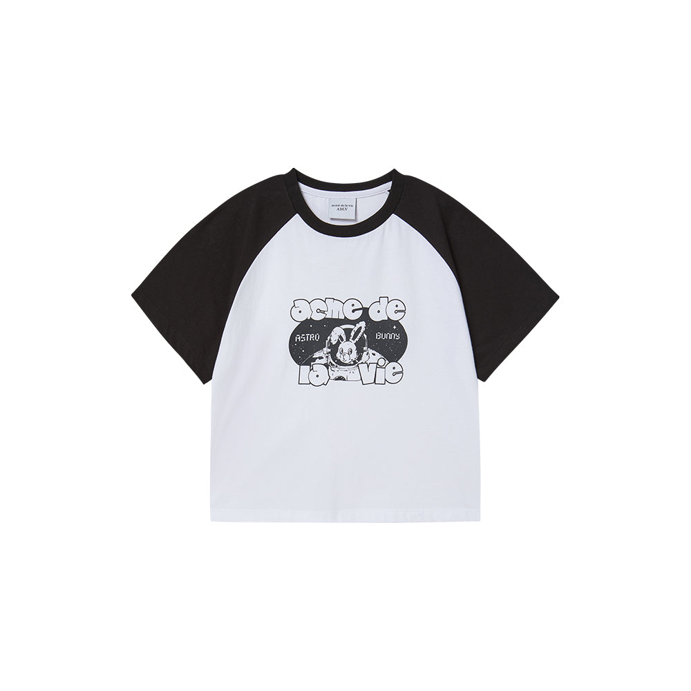 【ADLV】 WOMAN SPACE RABBIT RAGLAN CROP SHORT SLEEVE T-SHIRT acmé de la vie ADLV WOMAN SPACE RABBIT RAGLAN CROP SHORT